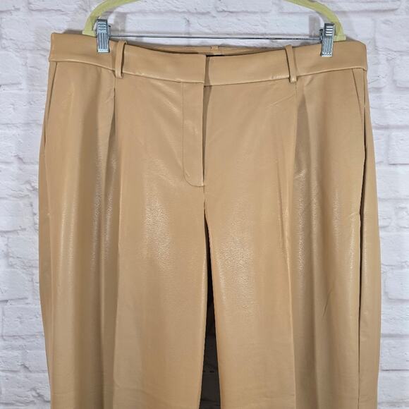 R J.Crew Tan Faux Leather Pants Straight Leg Essential NWT Women's Plus Size 18 - Picture 2 of 10